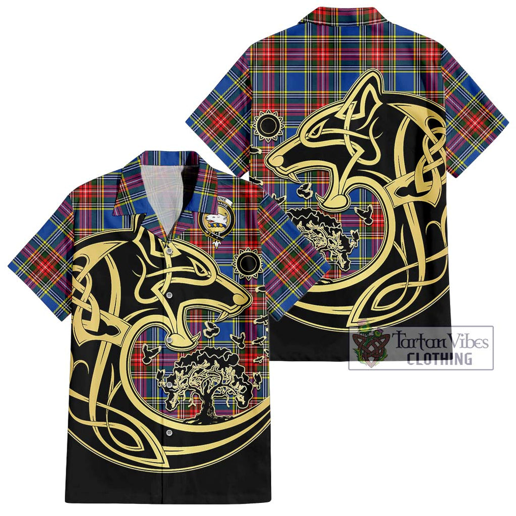 Bethune Tartan Short Sleeve Button Shirt with Family Crest Celtic Wolf Style Kid - Tartan Vibes Clothing