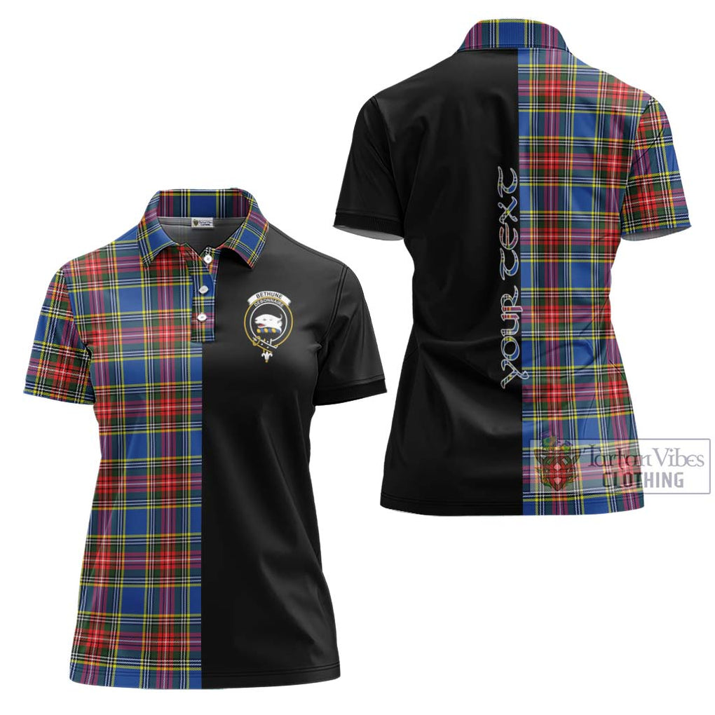 Bethune Tartan Women's Polo Shirt with Family Crest and Half Of Me Style Women - Tartanvibesclothing Shop