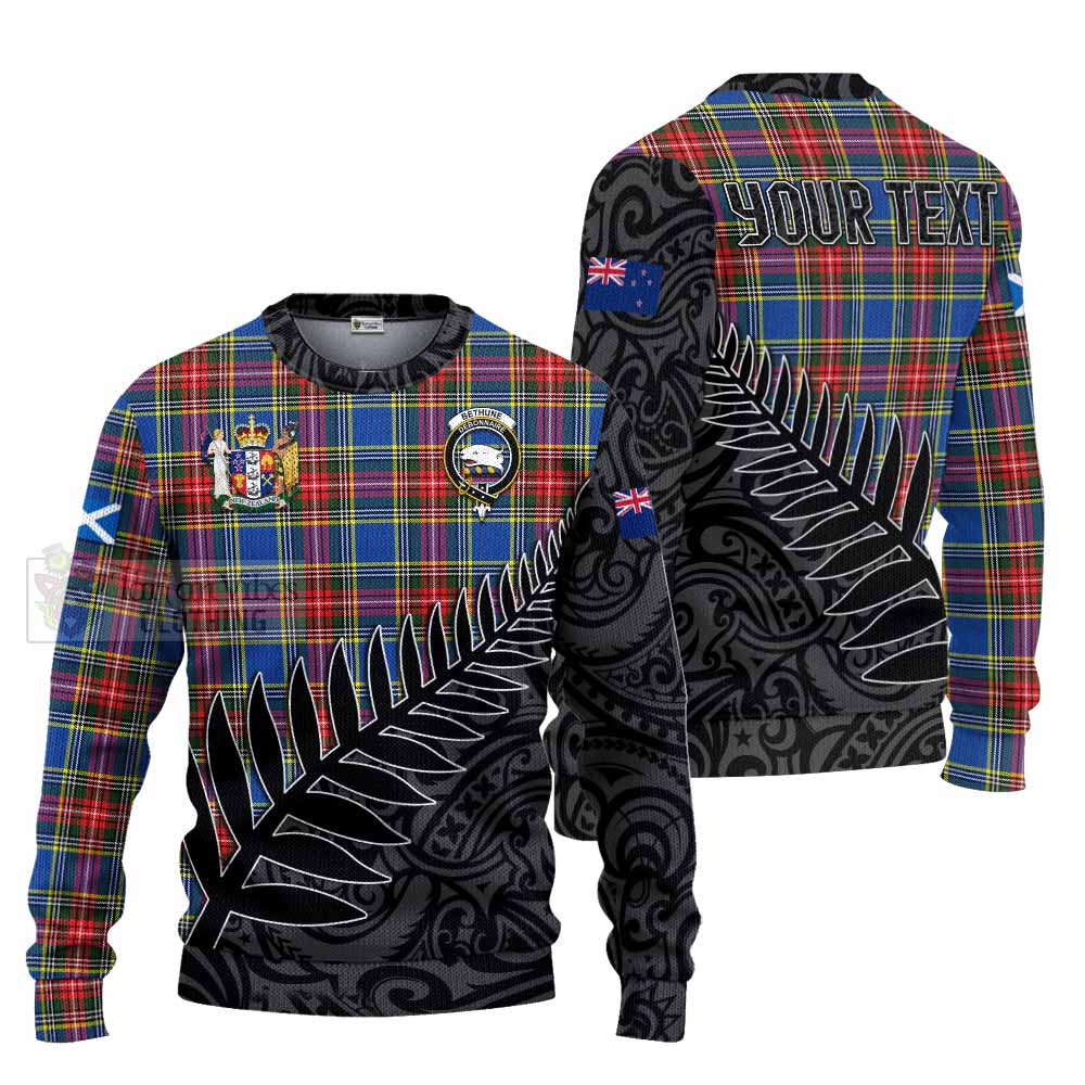 Tartan Vibes Clothing Bethune Crest Tartan Knitted Sweater with New Zealand Silver Fern Half Style