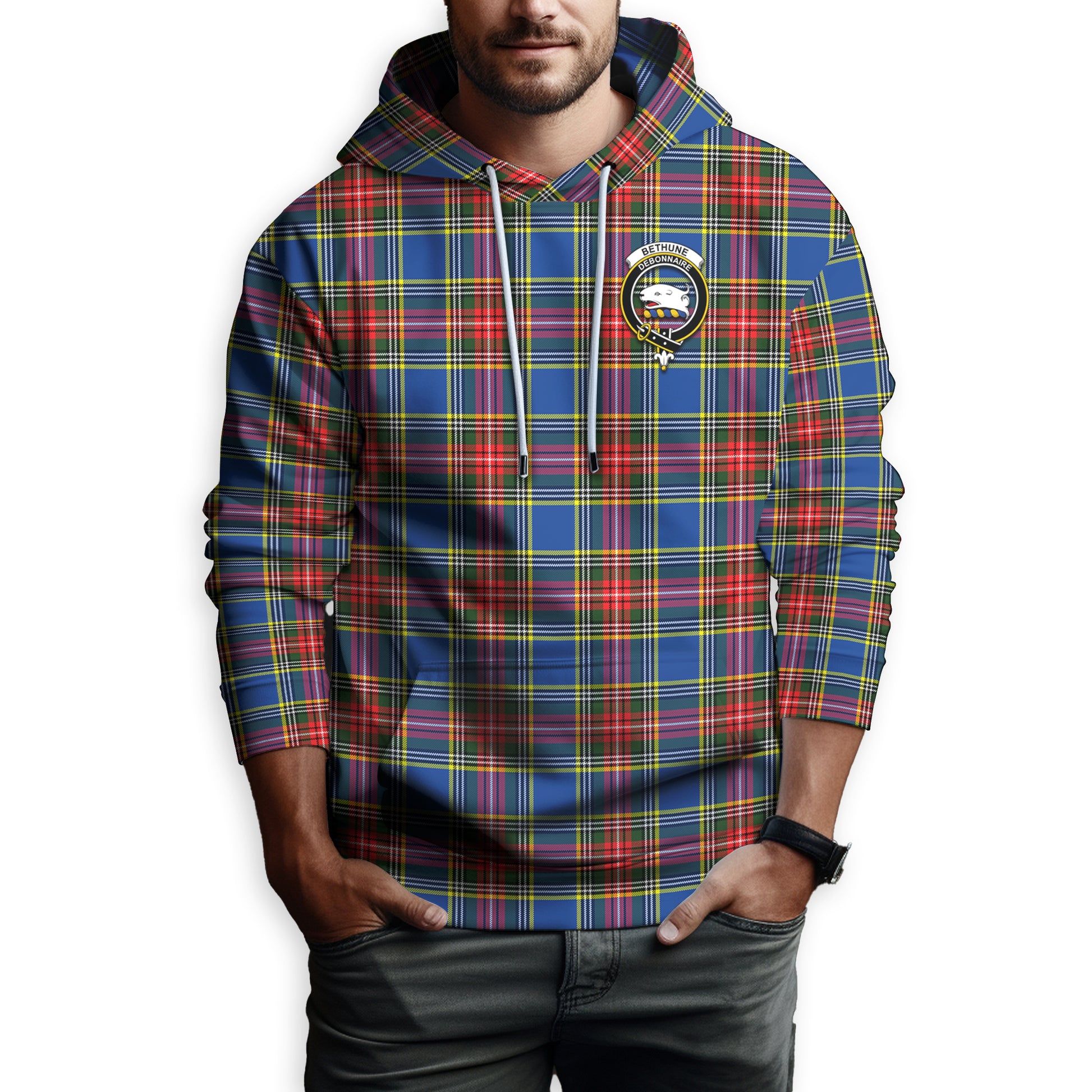 Bethune Tartan Hoodie with Family Crest - Tartanvibesclothing