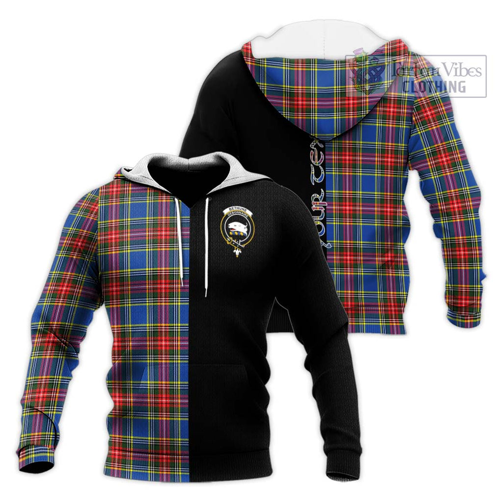 Bethune Tartan Knitted Hoodie with Family Crest and Half Of Me Style Unisex Knitted Pullover Hoodie - Tartanvibesclothing Shop