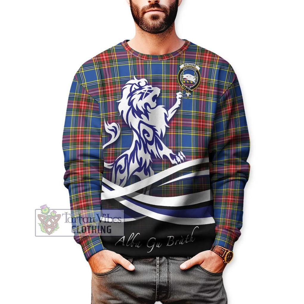 Bethune Tartan Sweatshirt with Alba Gu Brath Regal Lion Emblem Unisex - Tartanvibesclothing Shop