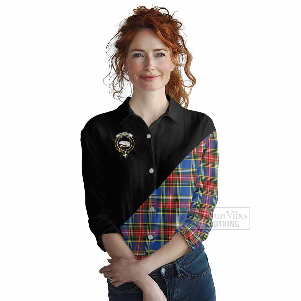 Tartan Vibes Clothing Bethune Tartan Women's Casual Shirt with Family Crest and Military Logo Style