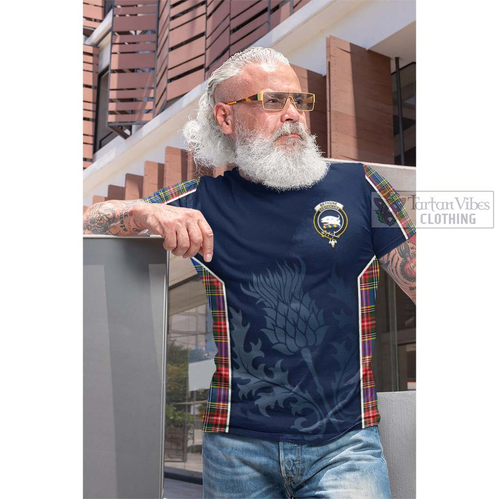 Tartan Vibes Clothing Bethune Tartan Cotton T-shirt with Family Crest and Scottish Thistle Vibes Sport Style