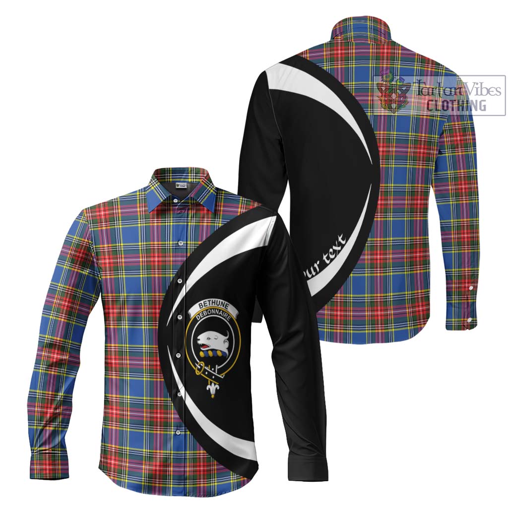 Bethune Tartan Long Sleeve Button Up with Family Crest Circle Style Men's Shirt S - Tartan Vibes Clothing