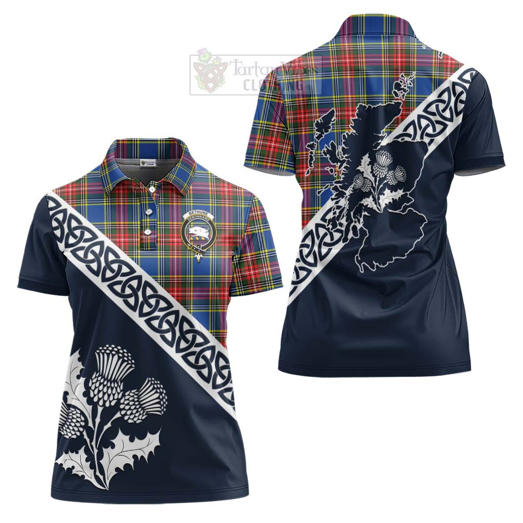 Tartan Vibes Clothing Bethune Tartan Women's Polo Shirt Featuring Thistle and Scotland Map