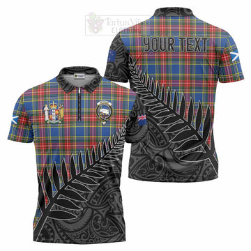 Bethune Crest Tartan Zipper Polo Shirt with New Zealand Silver Fern Half Style