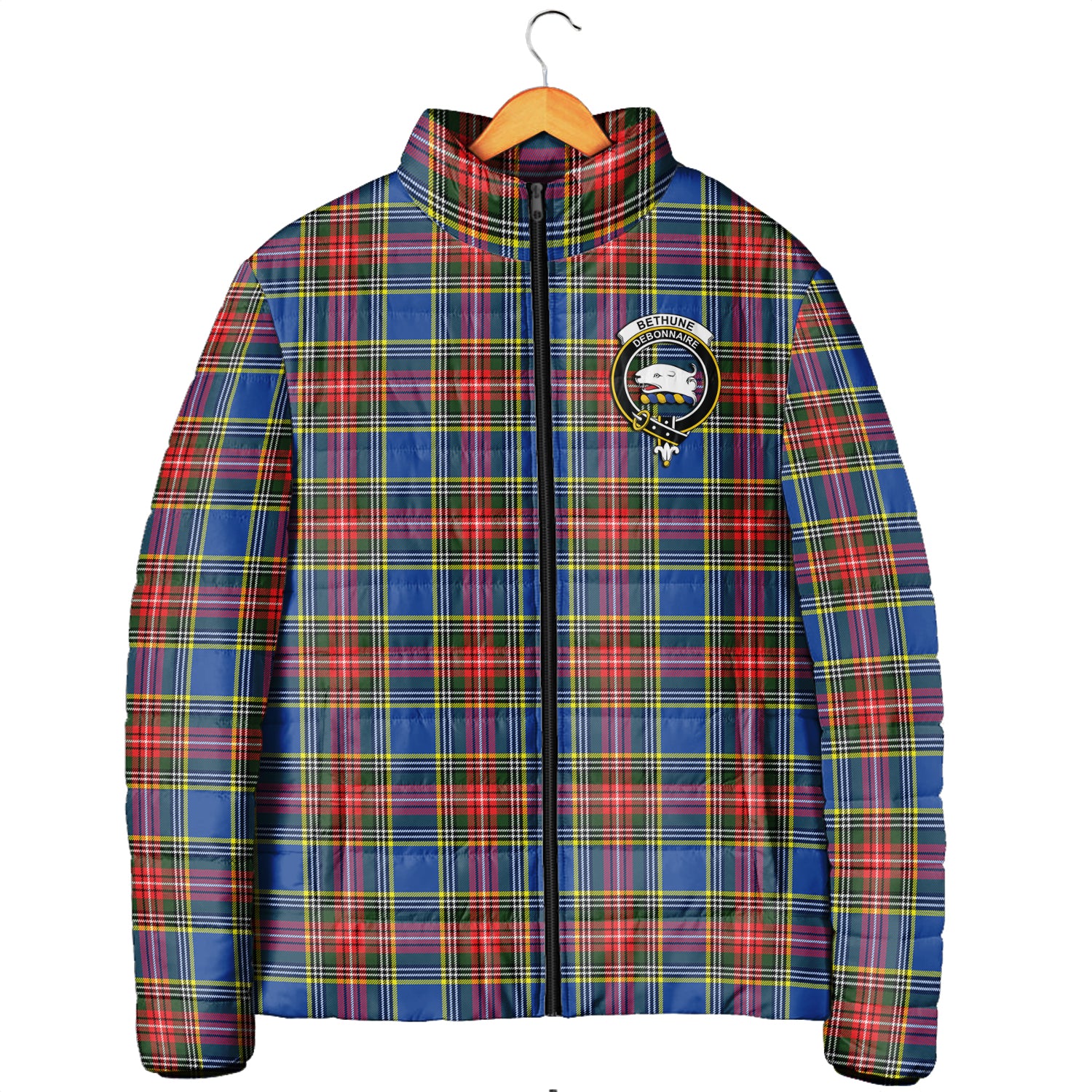 Bethune Tartan Padded Jacket with Family Crest Men's Padded Jacket - Tartan Vibes Clothing