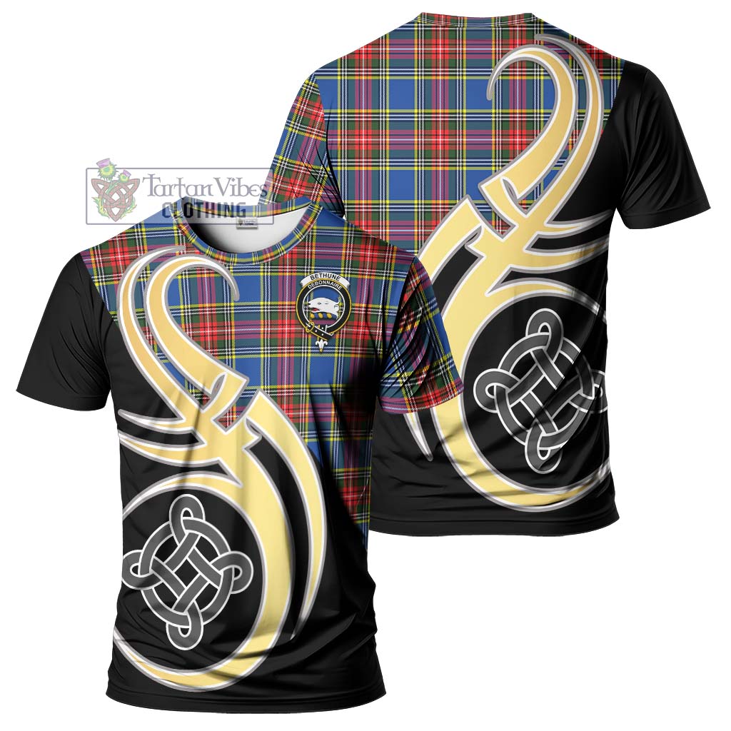 Tartan Vibes Clothing Bethune Tartan T-Shirt with Family Crest and Celtic Symbol Style