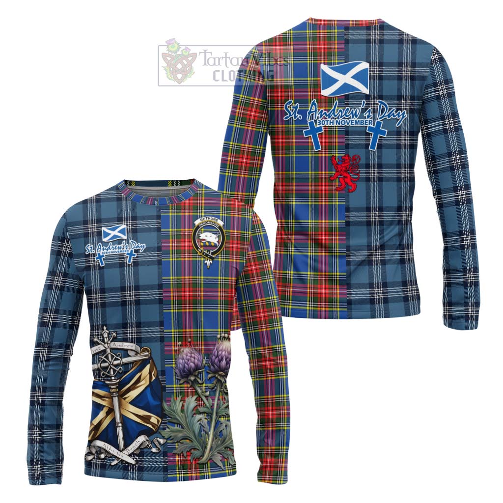 Tartan Vibes Clothing Bethune Tartan Long Sleeve T-Shirt Happy St. Andrew's Day Half Tartan Style