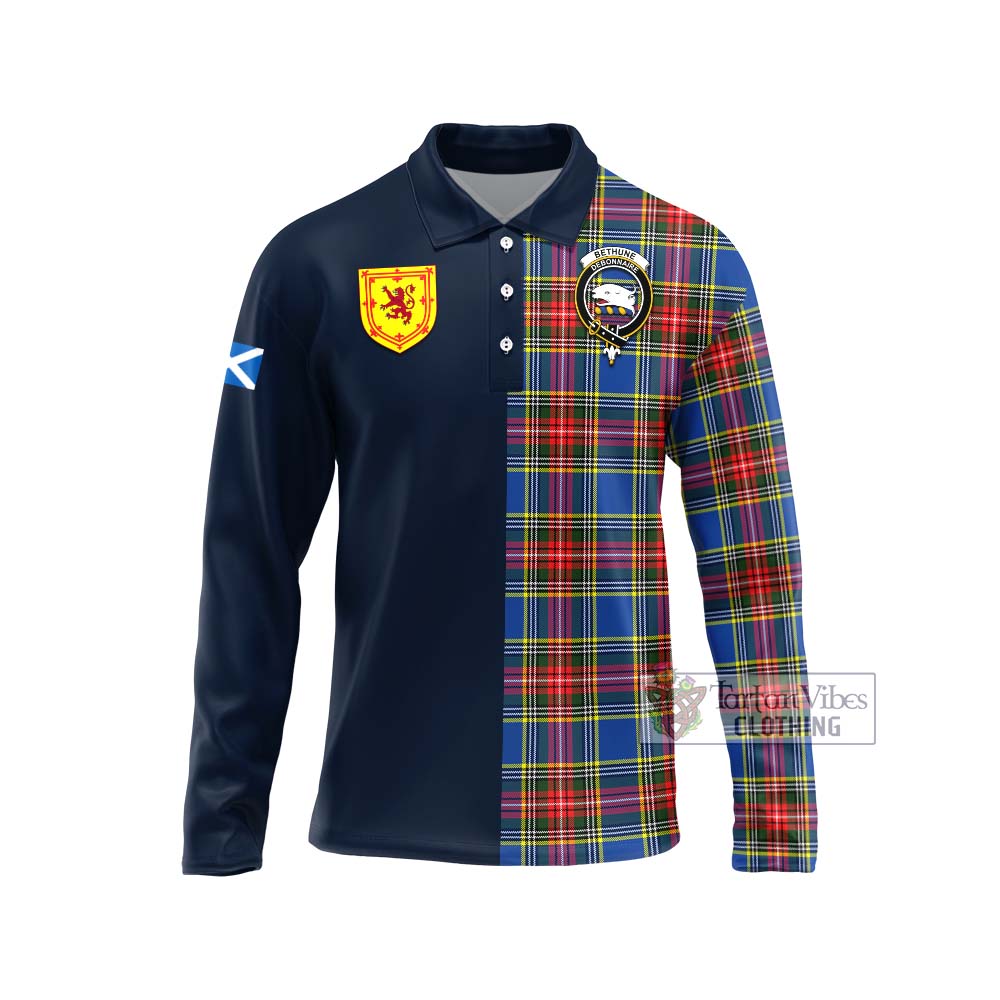 Tartan Vibes Clothing Bethune Tartan Long Sleeve Polo Shirt with Scottish Lion Royal Arm Half Style