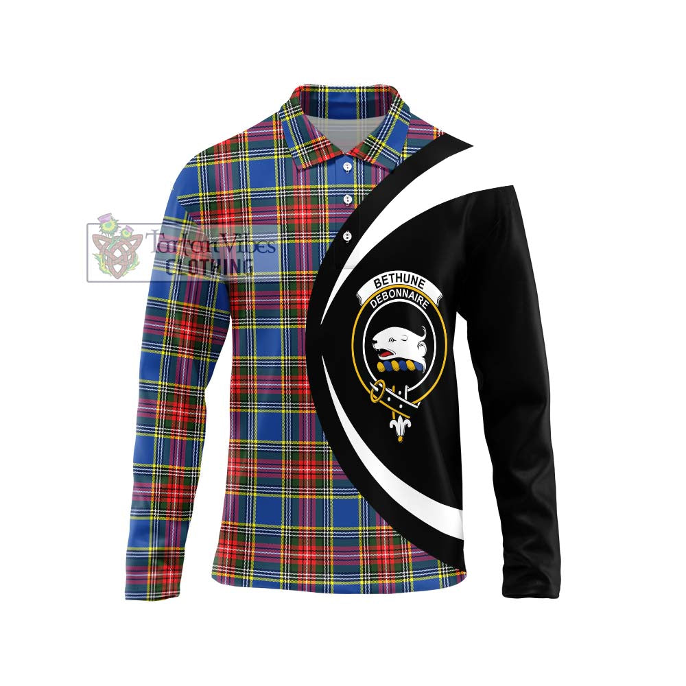 Bethune Tartan Long Sleeve Polo Shirt with Family Crest Circle Style Unisex - Tartan Vibes Clothing