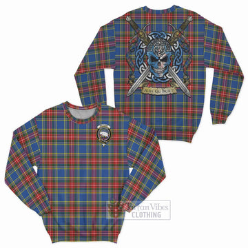 Bethune Tartan Sweatshirt with Family Crest Celtic Skull Style