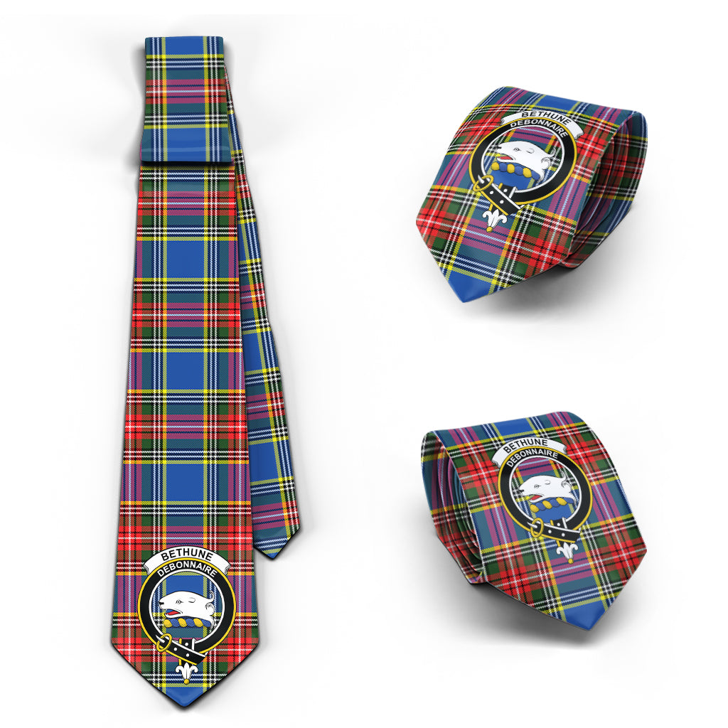 Bethune Tartan Classic Necktie with Family Crest Necktie One Size - Tartan Vibes Clothing