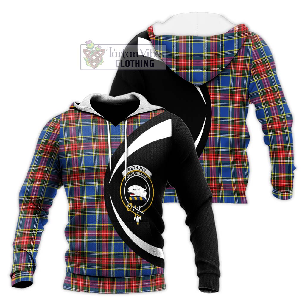 Bethune Tartan Knitted Hoodie with Family Crest Circle Style Unisex Knitted Pullover Hoodie - Tartan Vibes Clothing