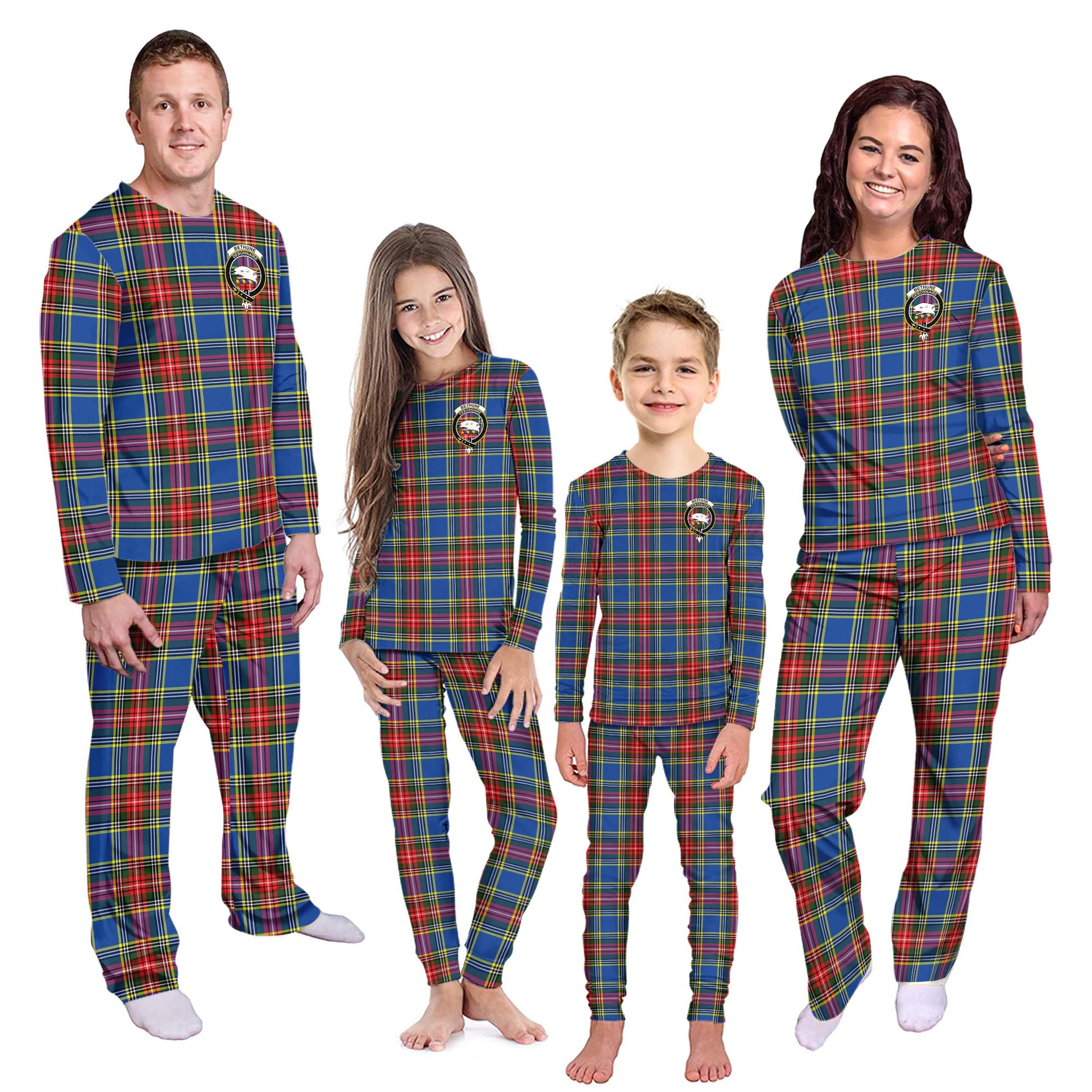 Bethune Tartan Pajamas Family Set with Family Crest Kid - Tartan Vibes Clothing