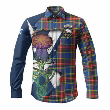 Bethune Tartan Family Crest Long Sleeve Button Shirt Scottish Thistle Celtic Inspired Men's Shirt S - Tartan Vibes Clothing