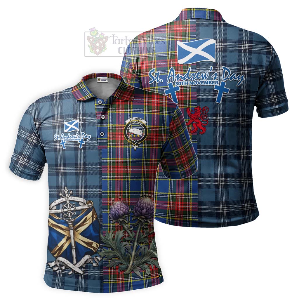 Tartan Vibes Clothing Bethune Tartan Polo Shirt Happy St. Andrew's Day Half Tartan Style