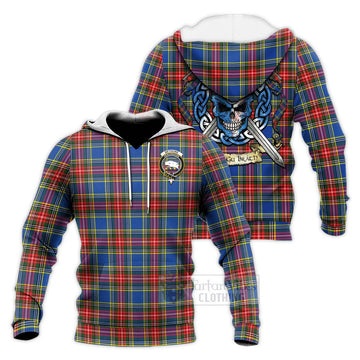 Bethune Tartan Knitted Hoodie with Family Crest Celtic Skull Style