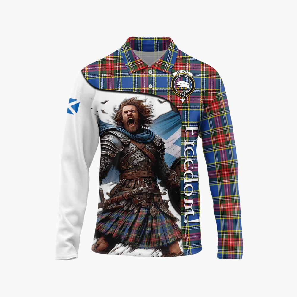 Tartan Vibes Clothing Bethune Crest Tartan Long Sleeve Polo Shirt Inspired by the Freedom of Scottish Warrior