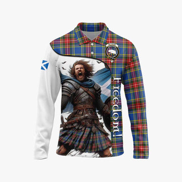 Bethune Crest Tartan Long Sleeve Polo Shirt Inspired by the Freedom of Scottish Warrior