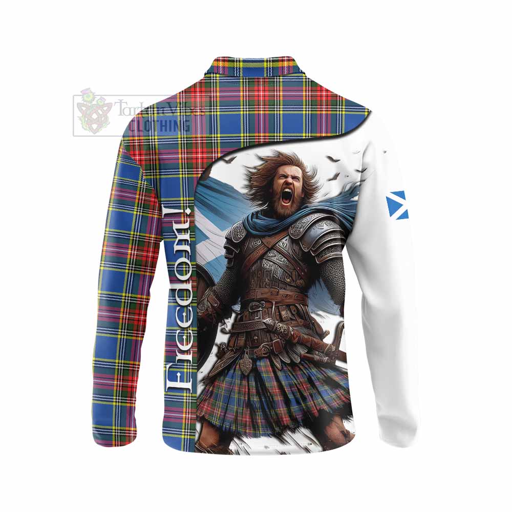 Tartan Vibes Clothing Bethune Crest Tartan Long Sleeve Polo Shirt Inspired by the Freedom of Scottish Warrior