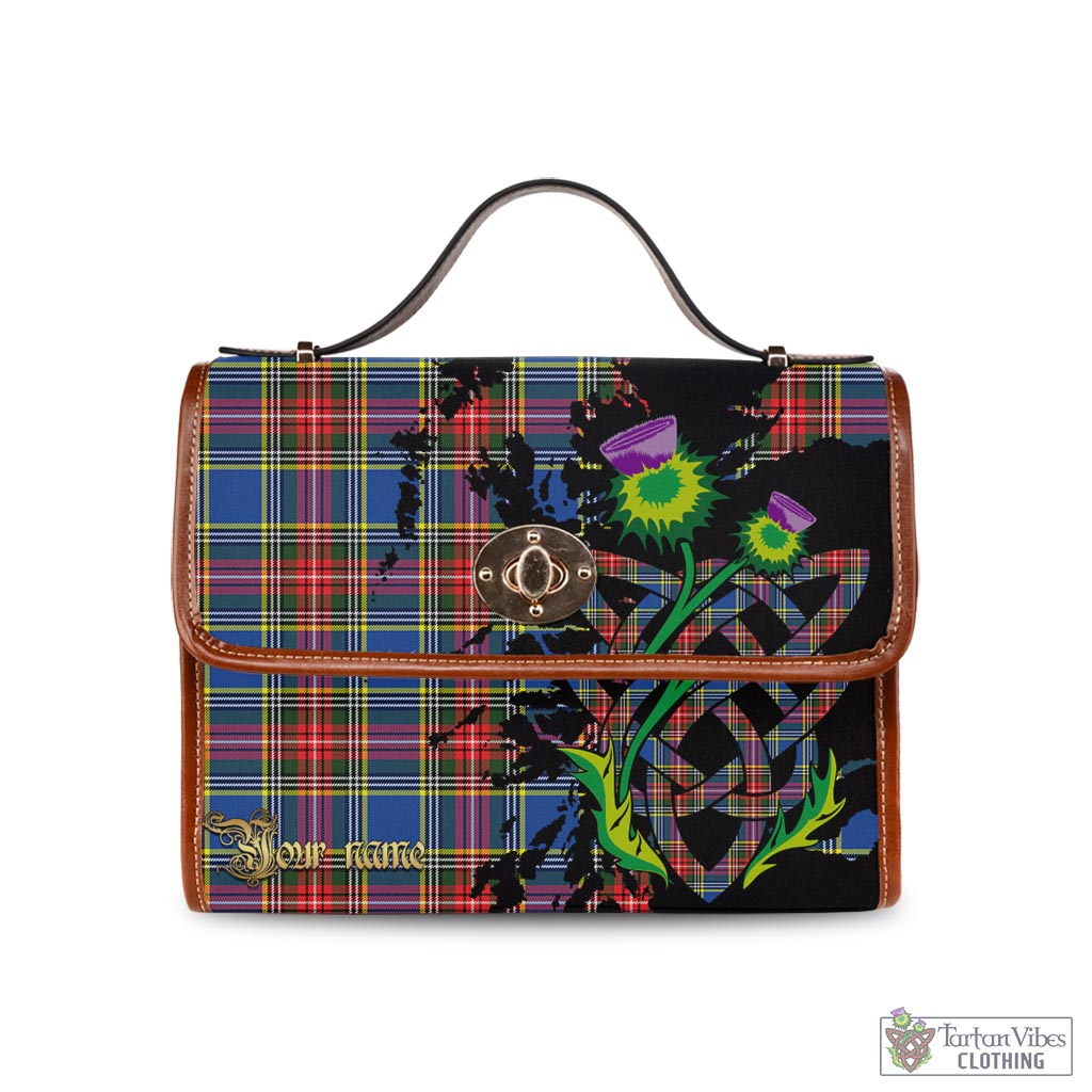 Tartan Vibes Clothing Bethune Tartan Waterproof Canvas Bag with Scotland Map and Thistle Celtic Accents