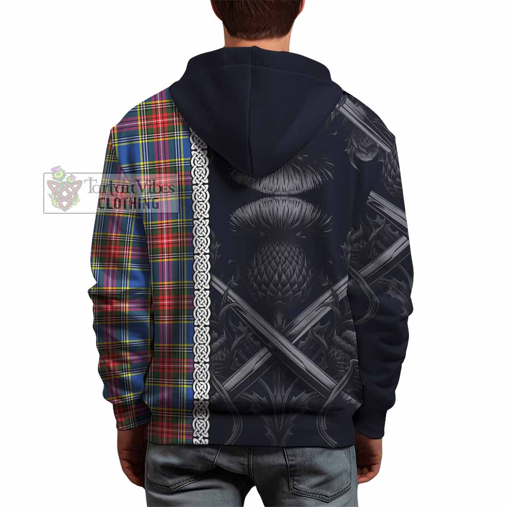 Tartan Vibes Clothing Bethune Tartan Hoodie with Family Crest Cross Sword Thistle Celtic Vibes