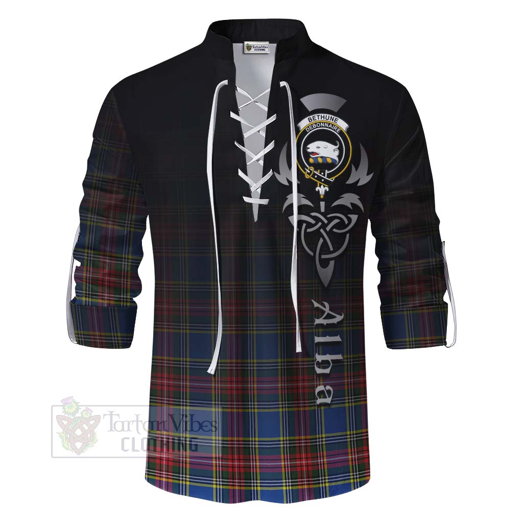 Tartan Vibes Clothing Bethune Tartan Ghillie Kilt Shirt Featuring Alba Gu Brath Family Crest Celtic Inspired