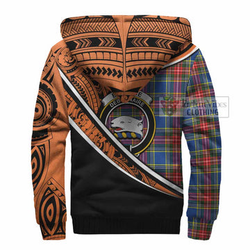 Bethune Crest Tartan Sherpa Hoodie with Polynesian Vibes Style - Orange Version