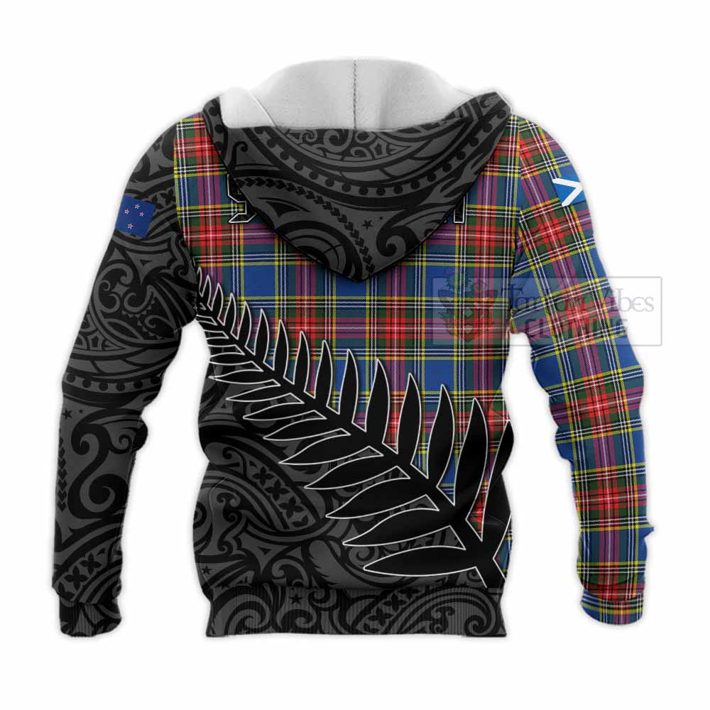 Tartan Vibes Clothing Bethune Crest Tartan Knitted Hoodie with New Zealand Silver Fern Half Style