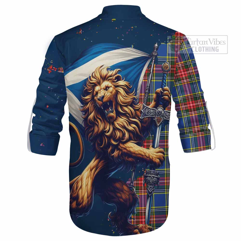 Tartan Vibes Clothing Bethune Tartan Family Crest Ghillie Kilt Shirt with Scottish Majestic Lion