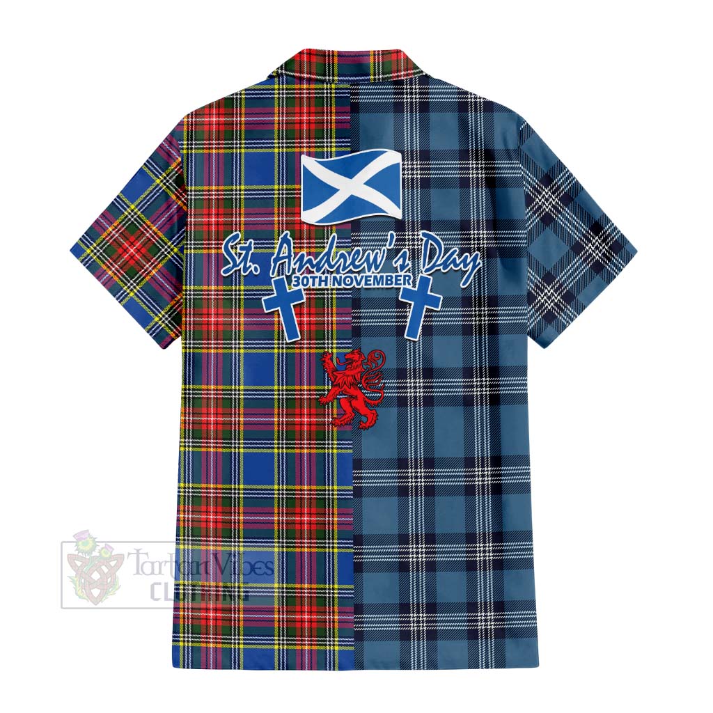 Tartan Vibes Clothing Bethune Tartan Short Sleeve Button Shirt Happy St. Andrew's Day Half Tartan Style