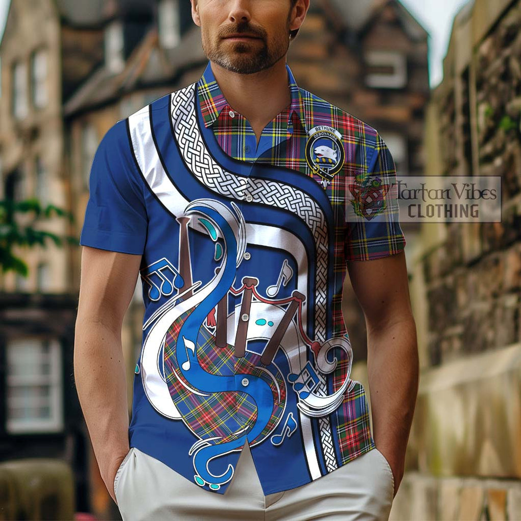 Bethune Tartan Short Sleeve Button Shirt with Epic Bagpipe Style - Tartanvibesclothing Shop