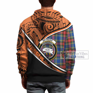 Bethune Crest Tartan Hoodie with Polynesian Vibes Style - Orange Version