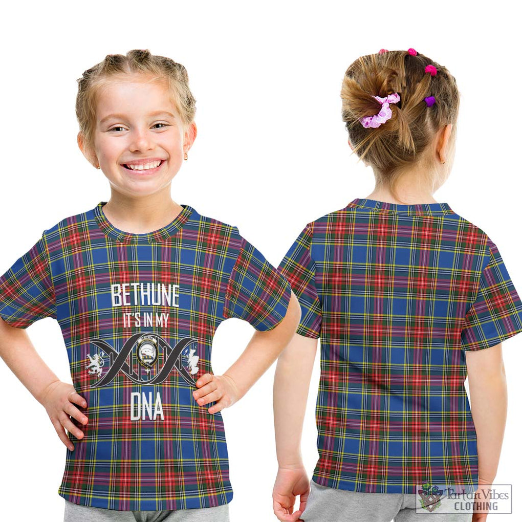 Bethune Tartan Kid T-Shirt with Family Crest DNA In Me Style - Tartanvibesclothing Shop