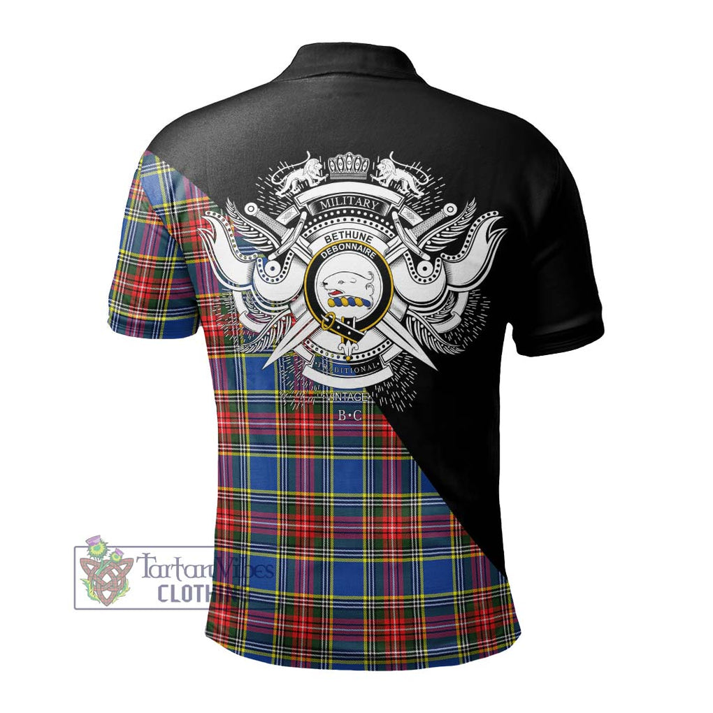 Bethune Tartan Polo Shirt with Family Crest and Military Logo Style - Tartanvibesclothing Shop