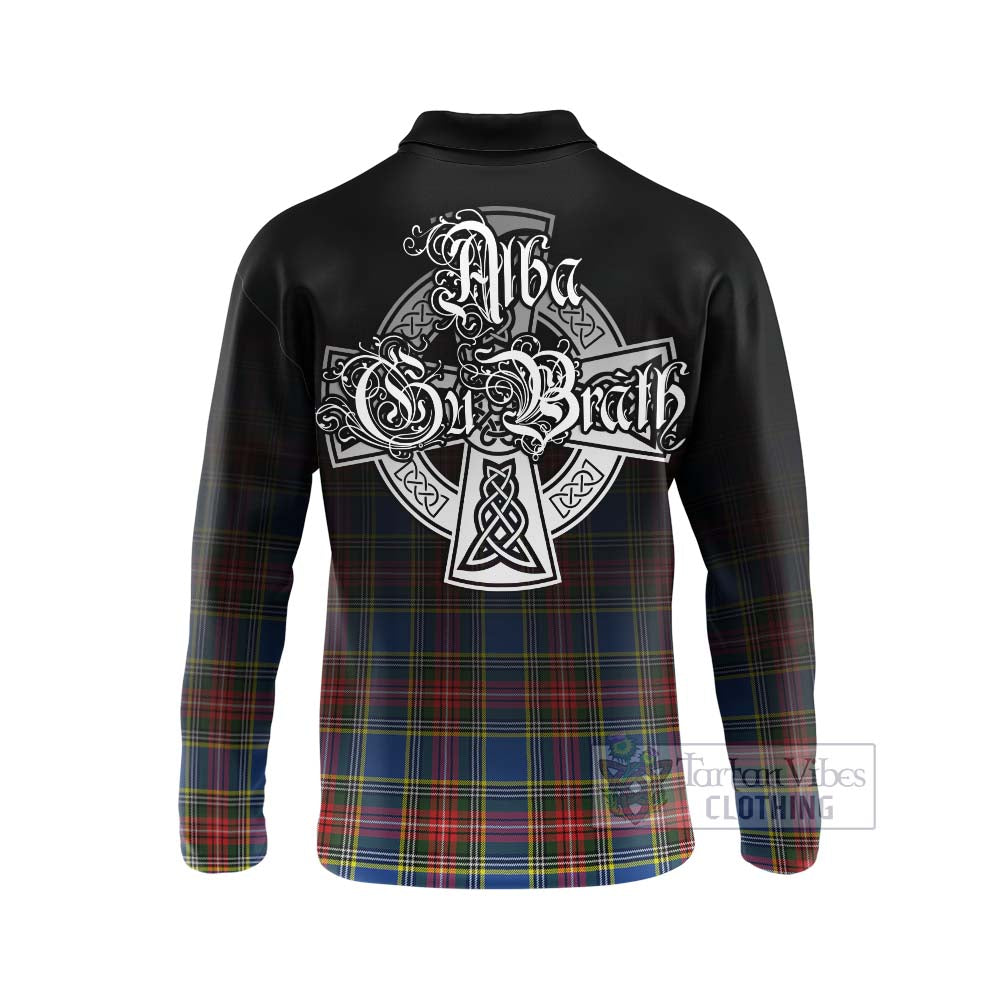 Tartan Vibes Clothing Bethune Tartan Long Sleeve Polo Shirt Featuring Alba Gu Brath Family Crest Celtic Inspired