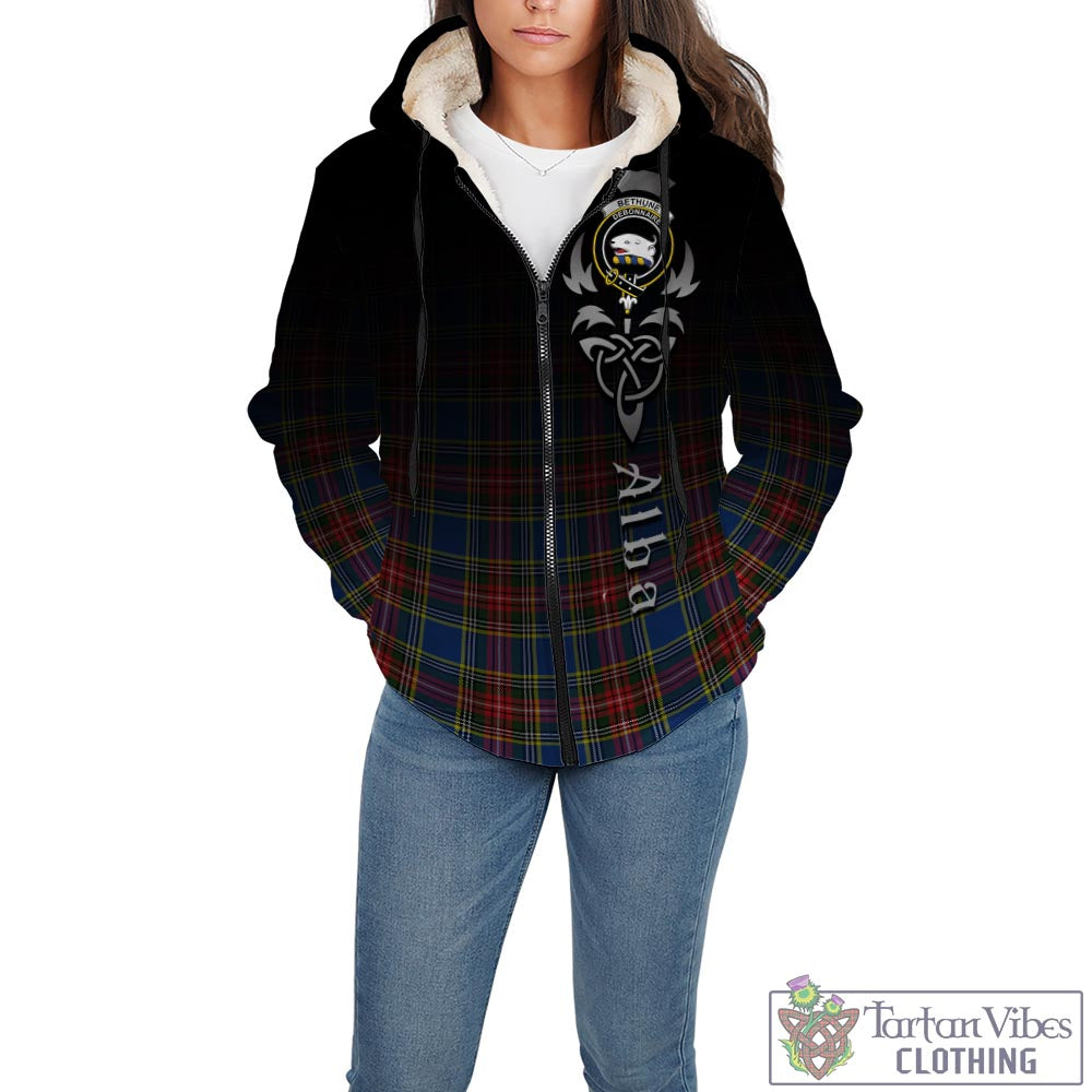 Tartan Vibes Clothing Bethune Tartan Sherpa Hoodie Featuring Alba Gu Brath Family Crest Celtic Inspired