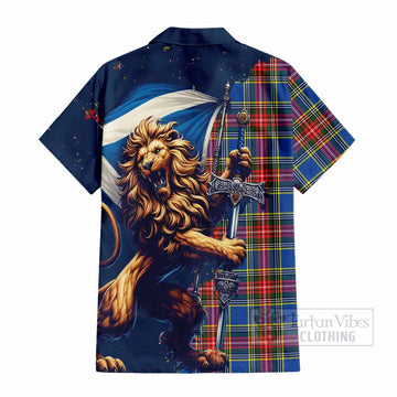 Bethune Tartan Family Crest Short Sleeve Button Shirt with Scottish Majestic Lion