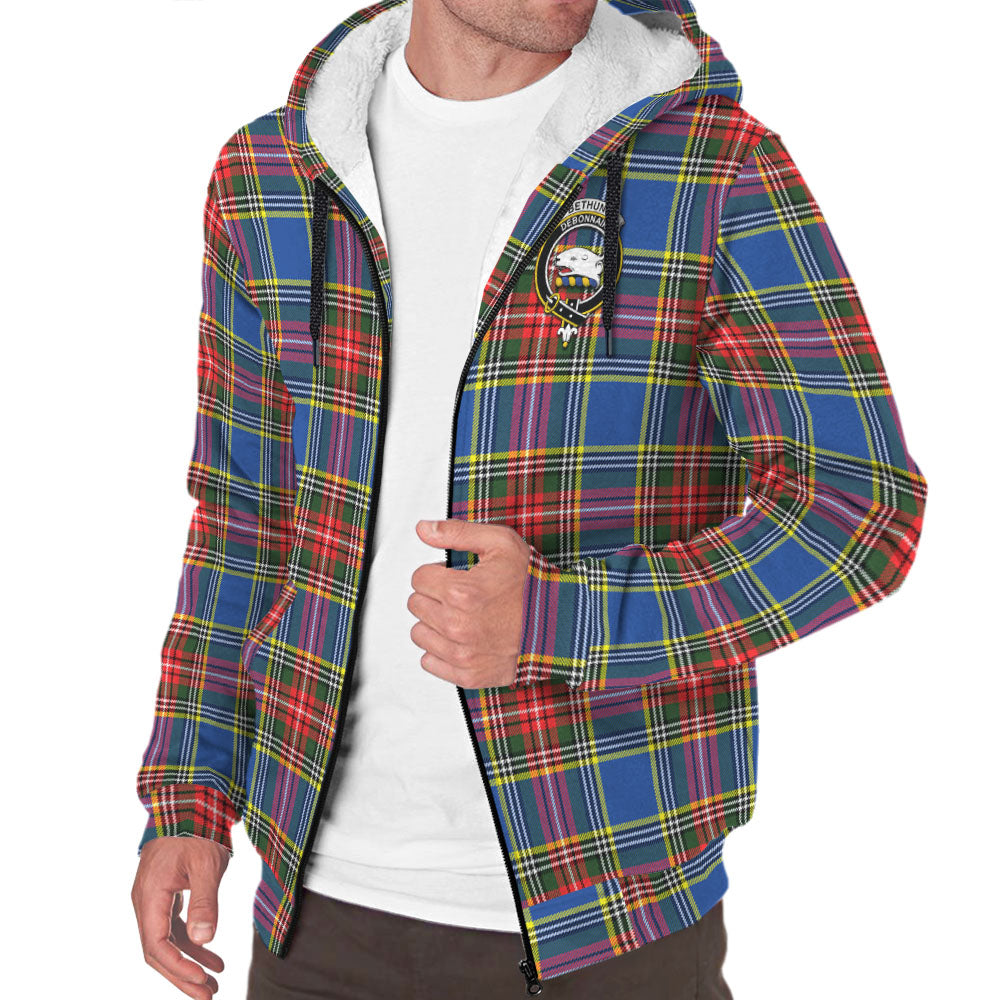 Bethune Tartan Sherpa Hoodie with Family Crest - Tartanvibesclothing