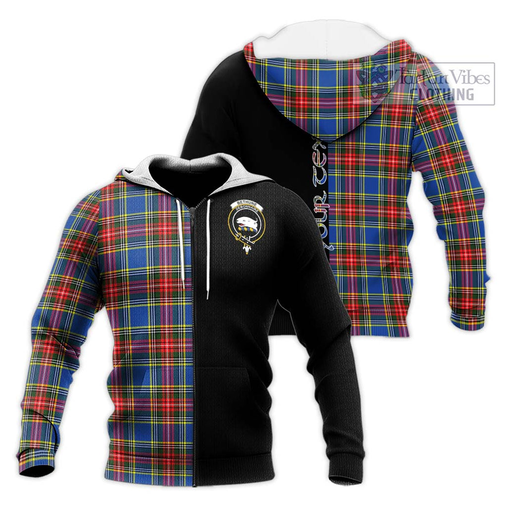 Bethune Tartan Knitted Hoodie with Family Crest and Half Of Me Style Unisex Knitted Zip Hoodie - Tartanvibesclothing Shop