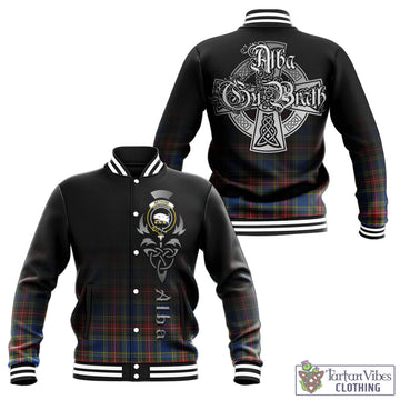 Bethune Tartan Baseball Jacket Featuring Alba Gu Brath Family Crest Celtic Inspired