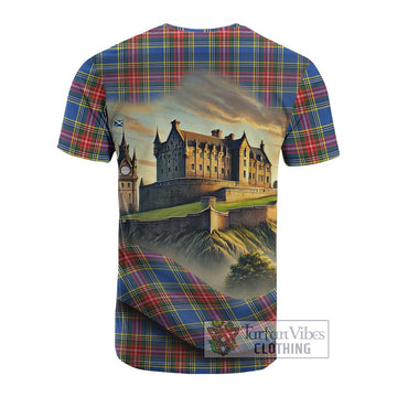 Bethune Tartan Family Crest Cotton T-shirt with Scottish Ancient Castle Style - Tartan Vibes Clothing