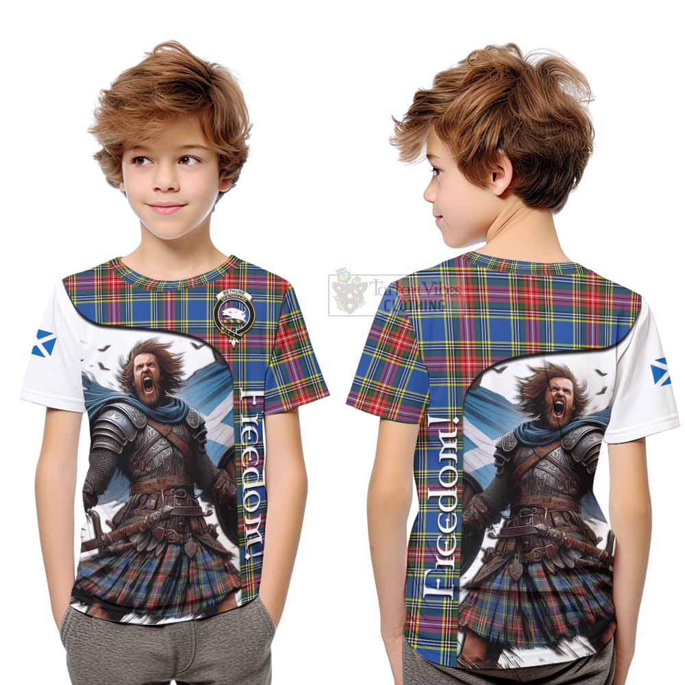 Tartan Vibes Clothing Bethune Crest Tartan Kid T-Shirt Inspired by the Freedom of Scottish Warrior