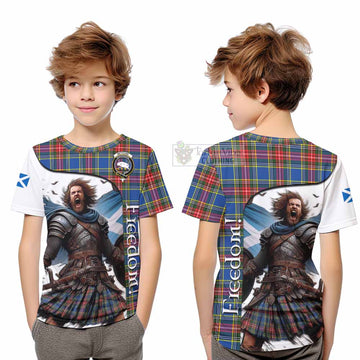 Bethune Crest Tartan Kid T-Shirt Inspired by the Freedom of Scottish Warrior