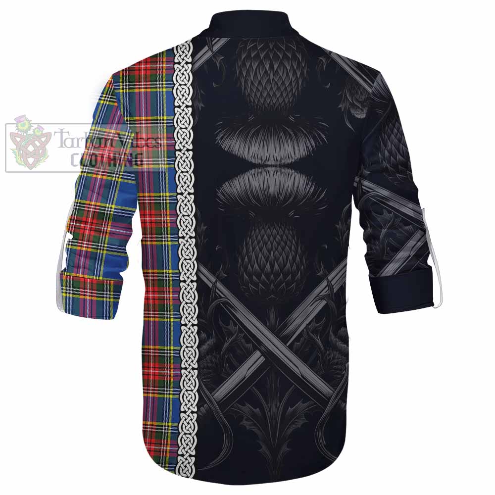 Tartan Vibes Clothing Bethune Tartan Ghillie Kilt Shirt with Family Crest Cross Sword Thistle Celtic Vibes