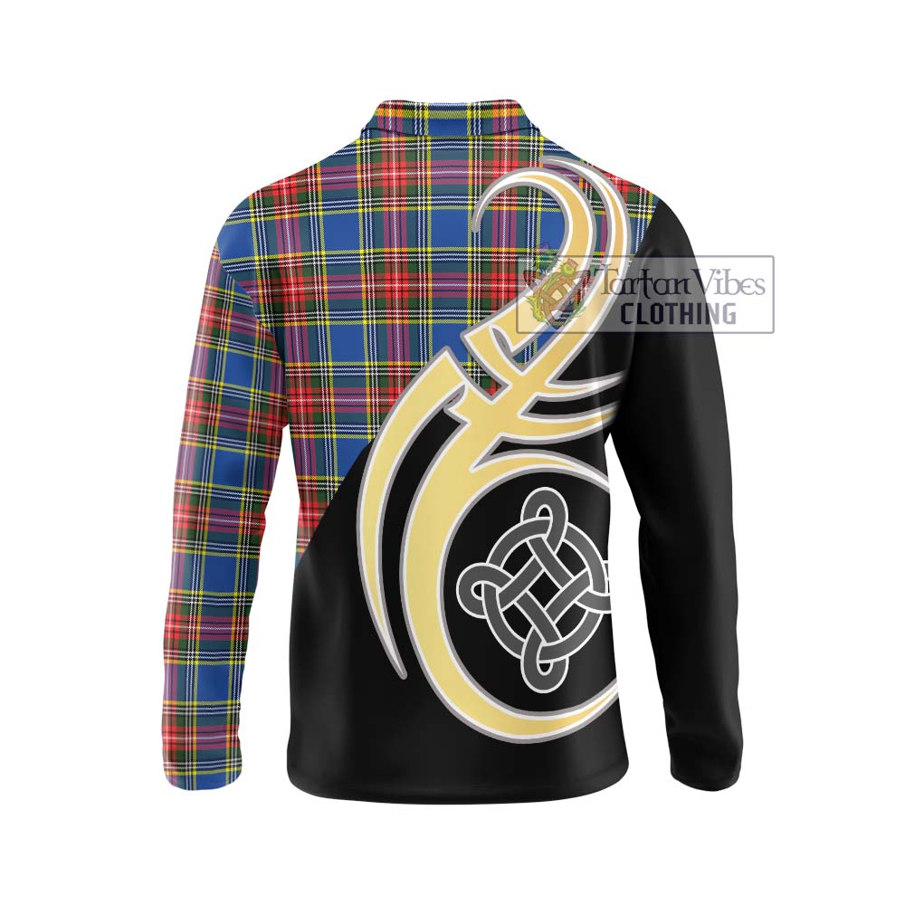 Bethune Tartan Long Sleeve Polo Shirt with Family Crest and Celtic Symbol Style - Tartan Vibes Clothing