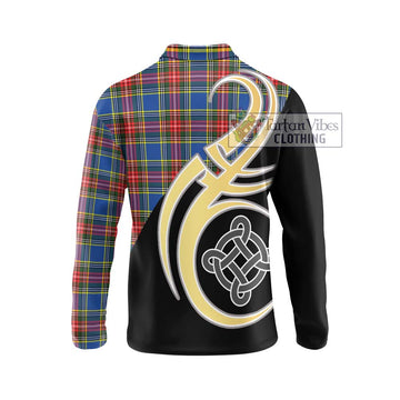 Bethune Tartan Long Sleeve Polo Shirt with Family Crest and Celtic Symbol Style