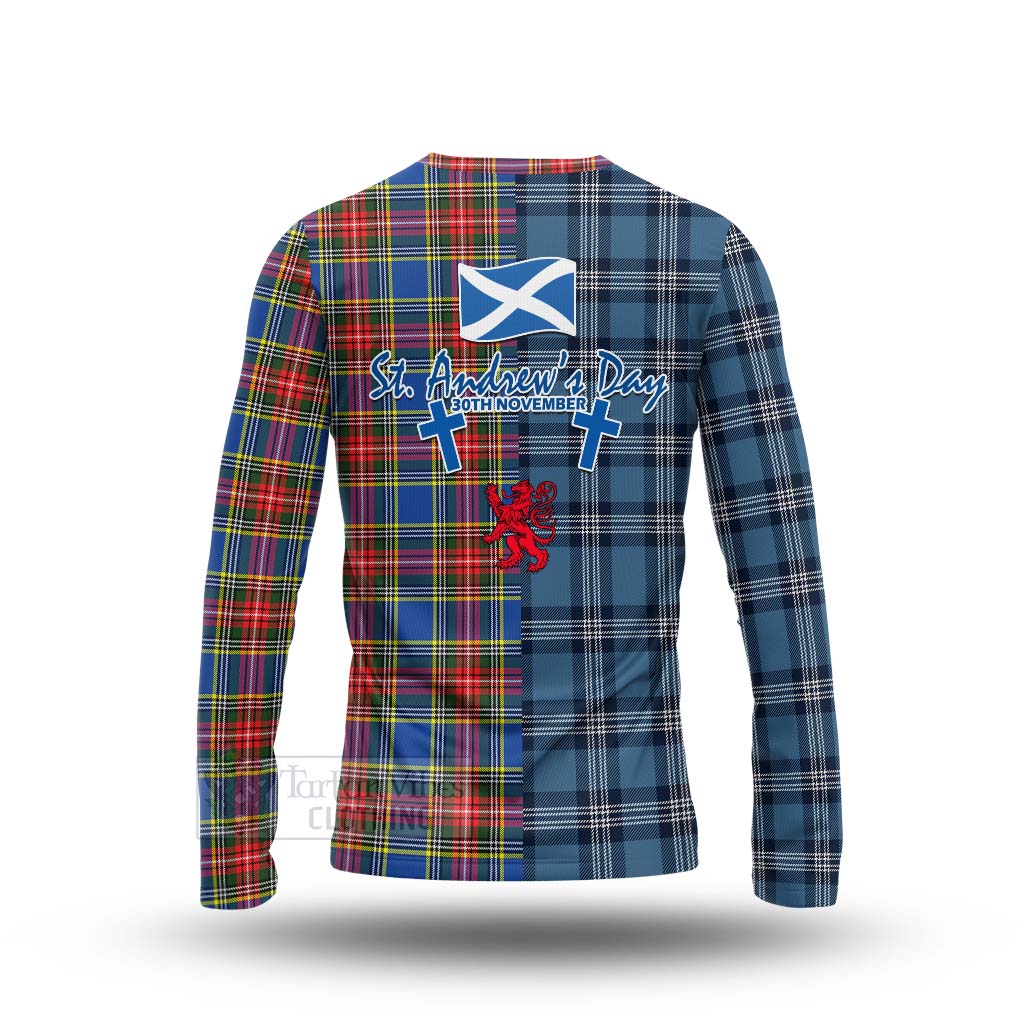 Tartan Vibes Clothing Bethune Tartan Long Sleeve T-Shirt Happy St. Andrew's Day Half Tartan Style